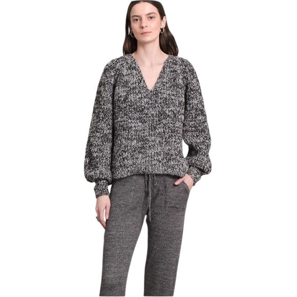 NWT Eleven Six Tess Sweater Salt & Pepper Alpaca Chunky Knit V-Neck – Sz S - Picture 1 of 8